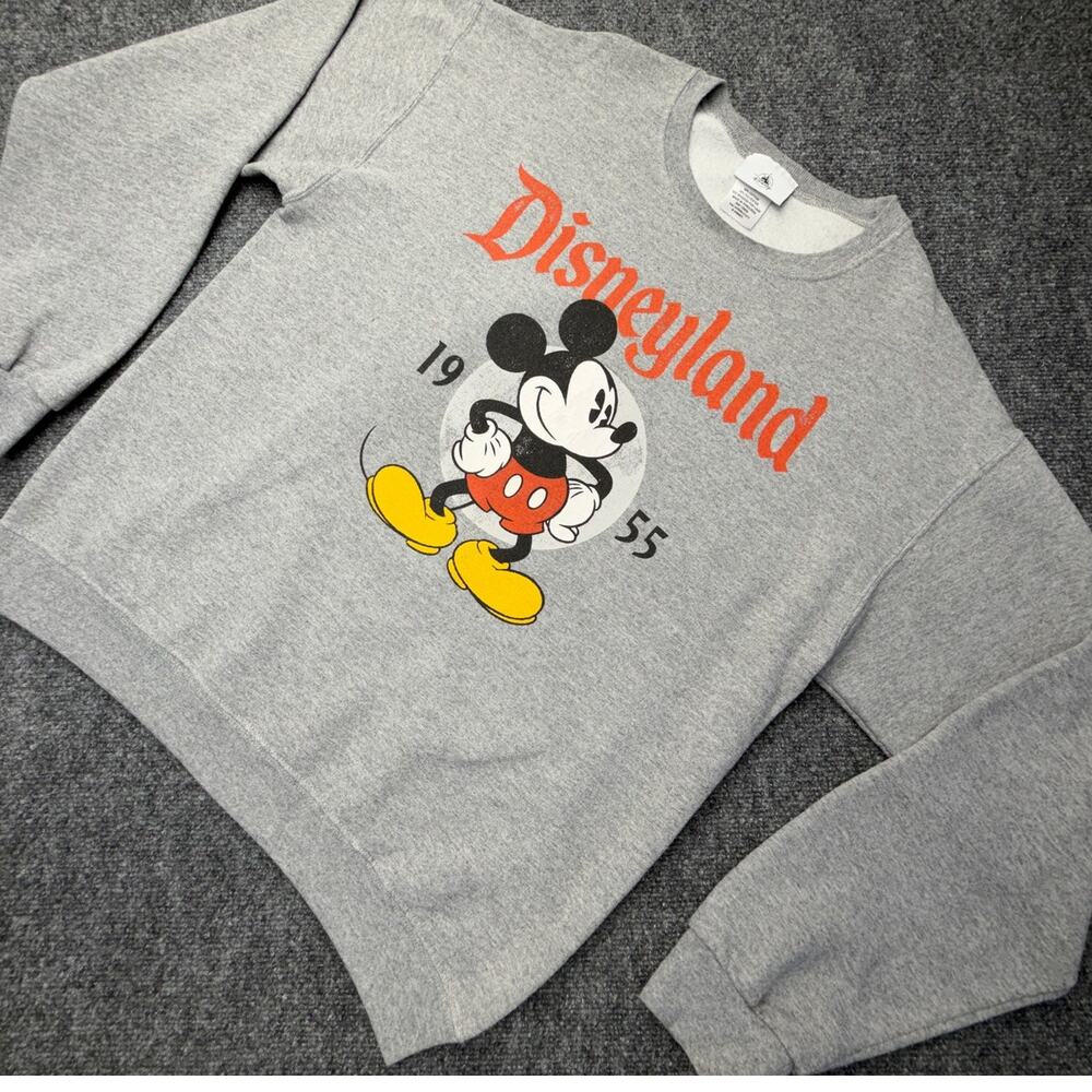 Disneyland Mickey Mouse Crewneck Sweatshirt Gray 1955 Disney Parks Pullover